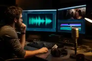 A video editor turning a radio recording into a finished video